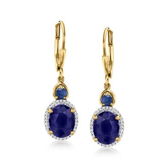 Ross-Simons Sapphire and. Diamond Drop Earrings in 18kt Gold Over Sterling