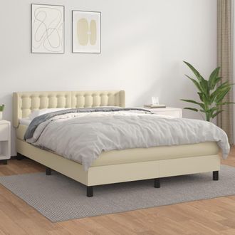 vidaXL Cama Box Spring Con Colch&oacute;n Cuero Sint&eacute;tico Crema 140x200cm Vidaxl