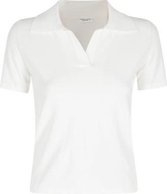 Roberto Collina Ecru Polo V-Neck Ribbed-Trim Viscose Polo Shirt
