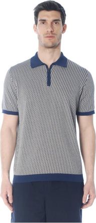Irish Crone Polo met rits in katoen met geometrisch dessin - Heren - Polos - Veelkleurig - XL - Katoen - Tops