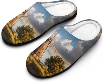 Generic Dutch Windmill Funny Mens Cotton Slippers Soft Non-Slip Rubber Sole House Slipper Indoor Outdoor