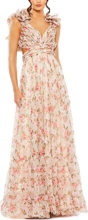 Mac Duggal Ruffle Tiered Cut-Out Chiffon Floral Dress