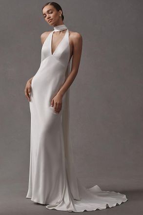 Jenny Yoo Jenny by Jenny Yoo Jennifer Plunge Satin Wedding Gown