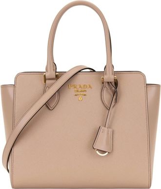 Prada Tassen, Dames, Beige, ONE Size, Leer, Leren Handtas