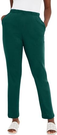 Jessica London Soft Ease Straight Leg Pant in Emerald Green at Nordstrom, Size 36Short