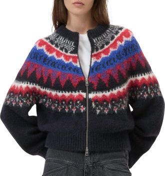 Closed Cropped Jacquard Cardigan In Cosmic Grey