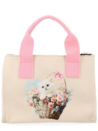 Msgm Small Tote Kitten Floral Print Bag