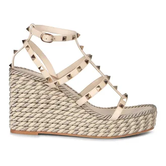 Valentino Garavani Wedges, female, Beige, Size: 10 US Studded Leather Wedge Heels