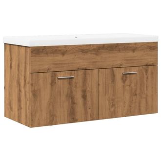 Berkfield Home Bathroom Sink Cabinet with Built-in Basin Artisan Oak in Brown