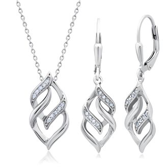 MAX + STONE Genuine Diamond Eternity Pendant Necklace and Dangle Earring Set in Sterling Silver, 18