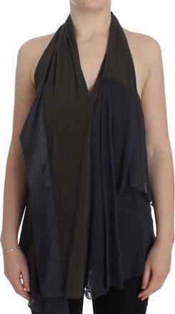 Cora Groppo Womens Halter Neck Blouse Layered Chiffon Top - Dark Grey - Size EU 40 (Womens)