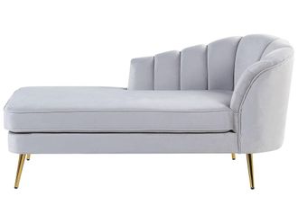 Beliani Chaise longue derecho terciopelo gris claro