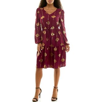 Nina Leonard Balloon Sleeve Drawstring Dress in Cherry Wine at Nordstrom Rack, Size X-Large
