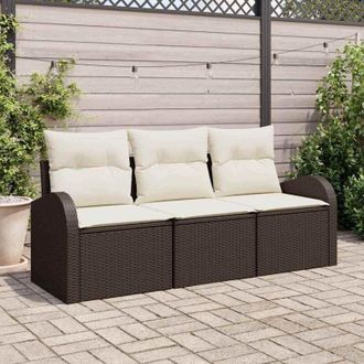 vidaXL Conjunto De Sof&aacute; De Jard&iacute;n 3 Pcs Marr&oacute;n Y Blanco Polirat&aacute;n Vidaxl
