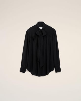 Ami Ami Paris - Black lavalliere silk-blend blouse Black - Size: 34 - for Women