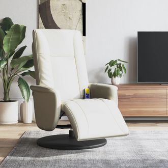 vidaXL Sill&oacute;n Reclinable Masaje Con Reposapi&eacute;s Cuero Sint&eacute;tico Crema Vidaxl