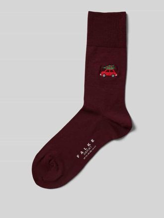 Falke Socken aus Schurwoll-Mix mit Motiv-Stitching in Bordeaux, Gr&ouml;&szlig;e 39/40
