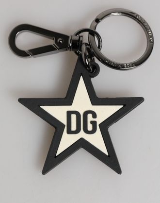 Dolce & Gabbana White Black Dg Logo Star Rubber Mens Keychain Keyring And Pvc Zamak Steel Real Brass Accessory