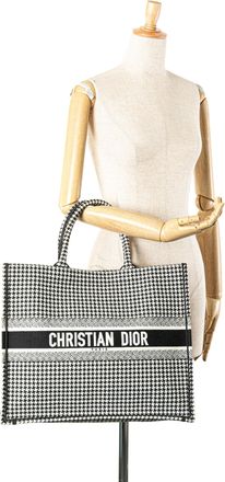 Dior Pre-owned Womens Book Tote Houndstooth Canvas - Black Textile - One Size