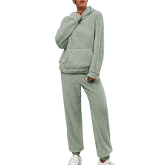 Generic Ladies Plus Size Tracksuit Sets Ladies Tracksuit Sets Oversized Loose Fit Fleece Long Sleeve Hooded Sweatshirt Top with Big Pocket Elastic Waist Wide 