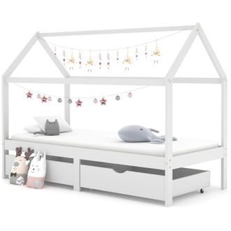 vidaXL Giroletto Bambini con Cassetti Bianco Pino Massello 90x200 cm - Vidaxl