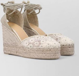 Castaner espadrille wedge peep toe floral embroidery