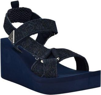 Guess Dawsin 4 Platform Wedge Sandal in Dark Blue at Nordstrom, Size 10