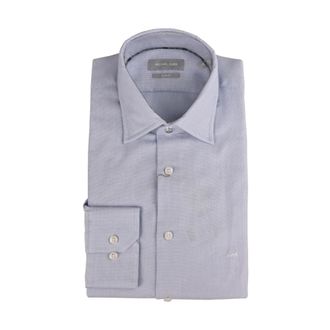 Michael Kors Katoenen Slim Fit Overhemd Micro Patroon - Heren - Zakelijke Overhemden - Blauw - S - Katoen - Overhemden