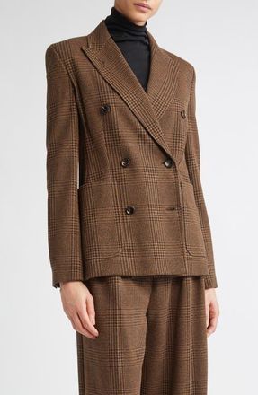 Max Mara Zulma Houndstooth Check Double Breasted Jacket in Chocolate at Nordstrom, Size 16