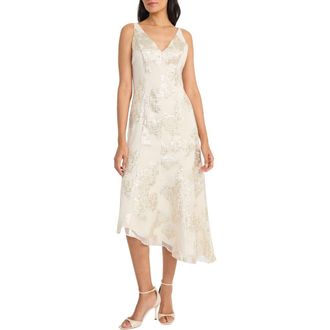 Maggy London Floral Sequin Asymmetric Midi Dress in Ivory/G/Silver at Nordstrom Rack, Size 10