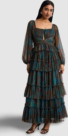 Warehouse Abstract Print Cut Out Maxi Dress in Blue at Nordstrom, Size 10