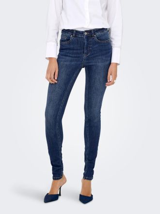 Only Skinny-fit-Jeans ONLY ONLLULU HW SKINNY PUSH UP MAS090 BF DNM, Damen, Gr. XS (34), L&auml;nge 30, dunkelblau denim, Denim/Jeans, Obermaterial: 92% Baumwoll