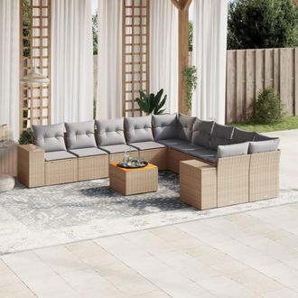 vidaXL Set De Sof&aacute;s De Jard&iacute;n 11pzas Con Cojines Rat&aacute;n Sint&eacute;tico Beige Vidaxl