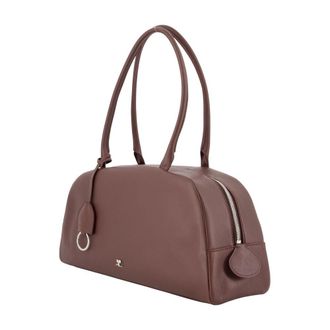 Courr&egrave;ges Womens Leather Shoulder Bag Burgundy Cowhide