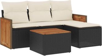 vidaXL Set De Muebles De Jard&iacute;n 5 Pzas Y Cojines Rat&aacute;n Sint&eacute;tico Negro Vidaxl