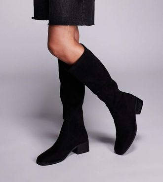 Simmi London Simmi London Wide Fit - Xander - Stivali eleganti al ginocchio a pianta larga in camoscio sintetico neri-Nero