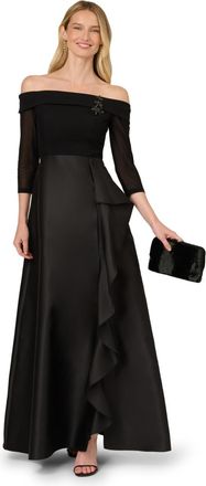 Adrianna Papell Womens Studio Combo Off Shoulder Gown - Black - Size 10 UK