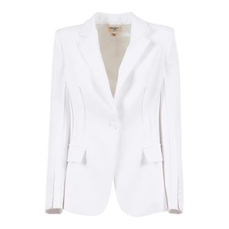 Elisabetta Franchi Blazers, female, White, Size: S Giacca in doppio cr&ecirc;pe stretch con motivi a taglio vivo
