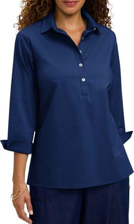 Foxcroft Therese Button Back Popover Shirt in Navy Blue at Nordstrom, Size X-Small