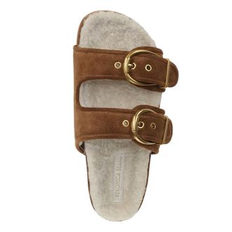Veronica Beard Prue Shearling Buckle Sandal In Hazelwood