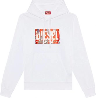 Diesel Mens Diesel Torn Logo White Hoodie - Size: 36