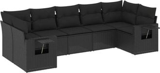 vidaXL Set De Comedor De Jard&iacute;n 7 Pzas Y Cojines Rat&aacute;n Sint&eacute;tico Negro Vidaxl