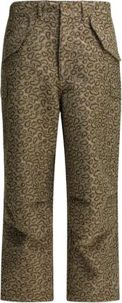 Beams Plus Broek met all-over print - Heren - Straight fit broeken - Beige - XL - Katoen - Broeken
