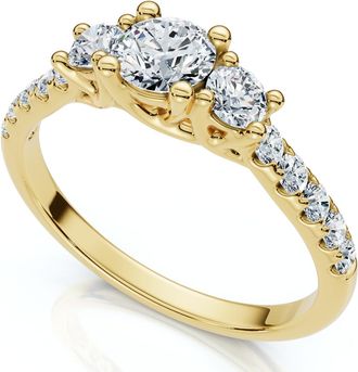 Pompeii3 3/4ct Elira Three Stone Diamond Ring 10K Gold Lab Grown