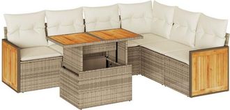 vidaXL Set Sof&aacute;s Jard&iacute;n Y Cojines 7 Pzas Rat&aacute;n Sint&eacute;tico Acacia Beige Vidaxl