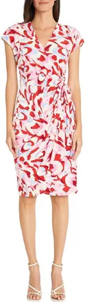 Maggy London Matte Jersey Short Sleeve Wrap Dress in Ivory/Pink at Nordstrom Rack, Size 2