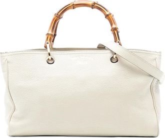 Gucci 2016-2025 Medium Calfskin Bamboo Shopper satchel - Bianco