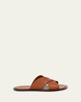 Loewe x Paulas Ibiza Mens Flex Crisscross Leather Slide Sandals
