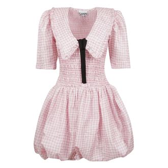 Ganni Party Dresses, female, Pink, Size: L Checkered Mini Dress with Smock Top