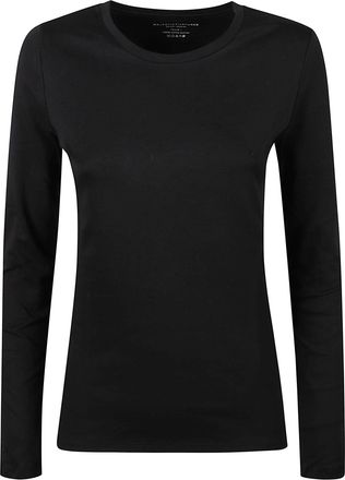 Majestic Filatures Fitted Black Long-Sleeve Top with Round Neckline
